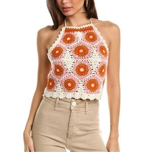 Sea Crochet Halter Top - Pink and Orange Floral